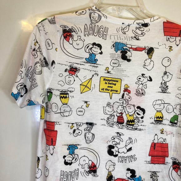Peanuts AOP Snoopy Charlie Brown White Short Sleeve Shirt Sz XL Juniors - Picture 10 of 13